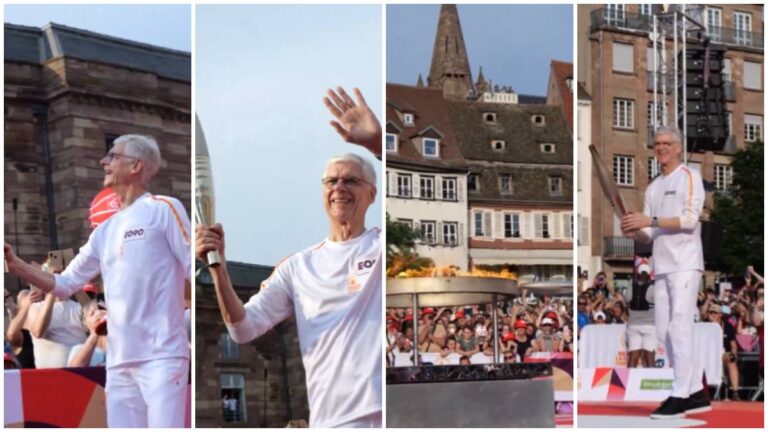 La llama olímpica llega a Estrasburgo de la mano del legendario técnico del Arsenal, Arsène Wenger