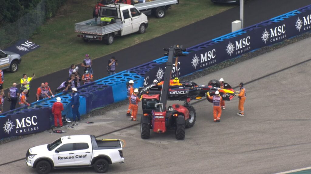 Checo Pérez derrapa contra el muro y queda fuera en la Q1 del GP de Hungría