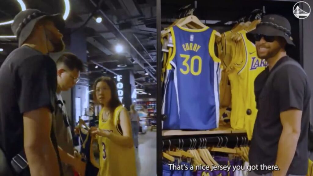 Curry sorprende a una aficionada en una tienda | Captura de pantalla