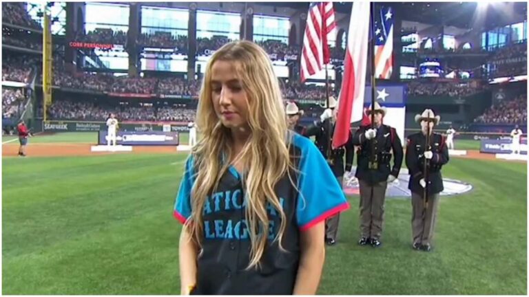 Ingrid Andress causa polémica tras cantar el himno de los Estados Unidos previo al Home Run Derby 2024
