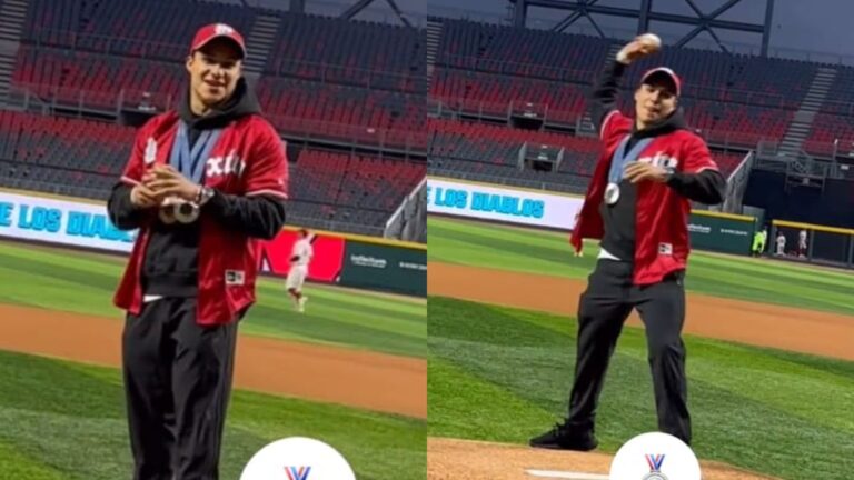 Osmar Olvera lanza la primera bola del encuentro entre Diablos y Leones en la Serie de Zona