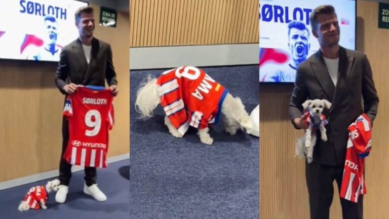 ¡Lo más tierno! Alexander Sørloth lleva a su perro a su presentación con el Atlético de Madrid