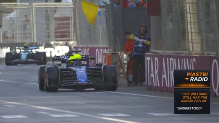 ¡Irreal! Alex Albon sale a la pista… ¡con el ventilador puesto en su Williams!