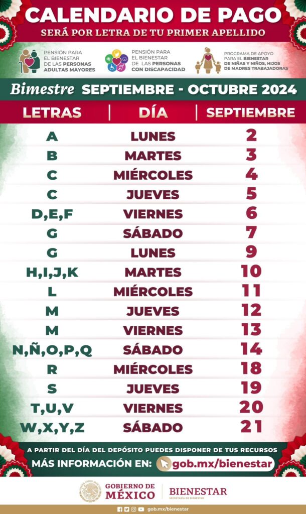 Calendario de pagos de Septiembre