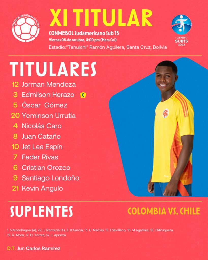 Once titular de Colombia en el Sudamericano Sub 15 / Foto: @FCF