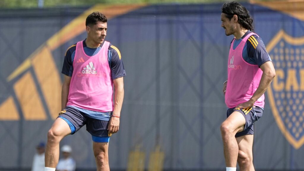 Merentiel y Cavani, durante una práctica. (Boca)