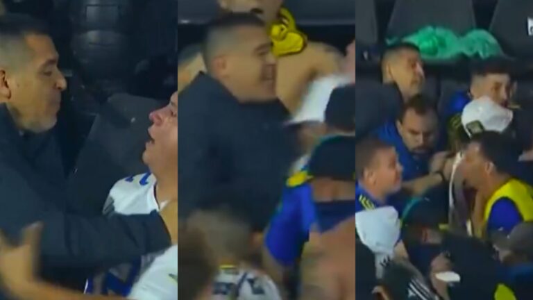 Escándalo y bochorno en la tribuna de Boca: Riquelme se mete a separar a los hinchas de la policía