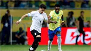 Falla monumental de Vinicius y golazo de Valverde, en el empate entre Brasil frente a Uruguay