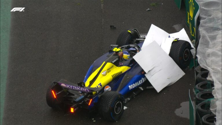 Franco Colapinto va contra los muros en el GP de Brasil y queda afuera de la Qualy: largará 18