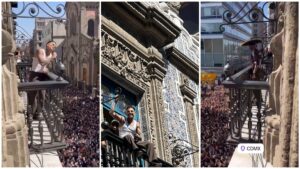 Rauw Alejandro da serenata y ‘susto’ desde el balcón de la Casa de los Azulejos