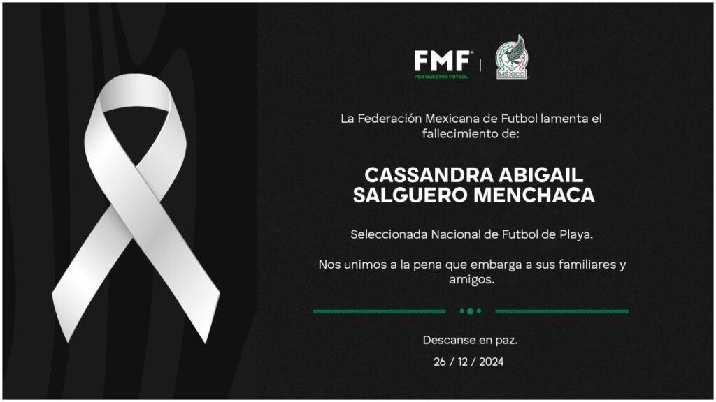 Muere Abigail Salguero, jugadora de la selección nacional del fútbol de playa | X: @FMF