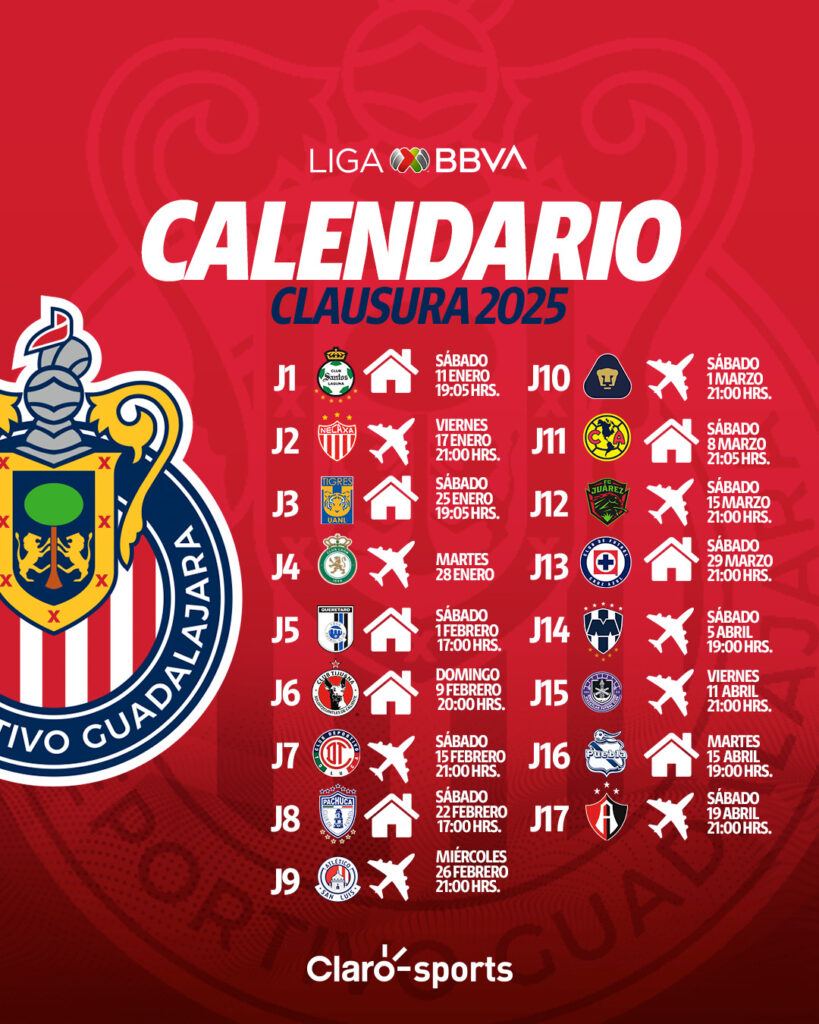 Calendario completo de las Chivas del Clausura 2025. | Claro Sports