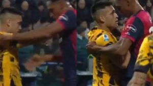 Yerry Mina y Lautaro Martínez tienen un picante encuentro en el Cagliari vs Inter