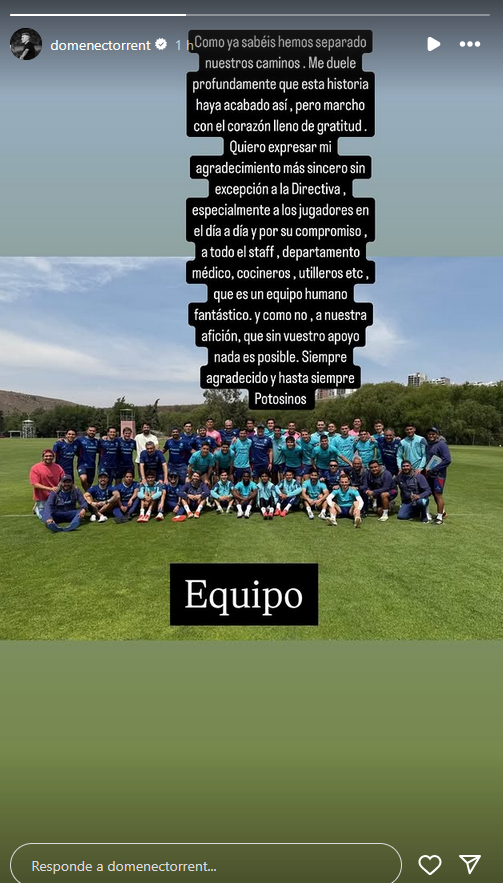 Mensaje en Instagram de Domènec Torrent.