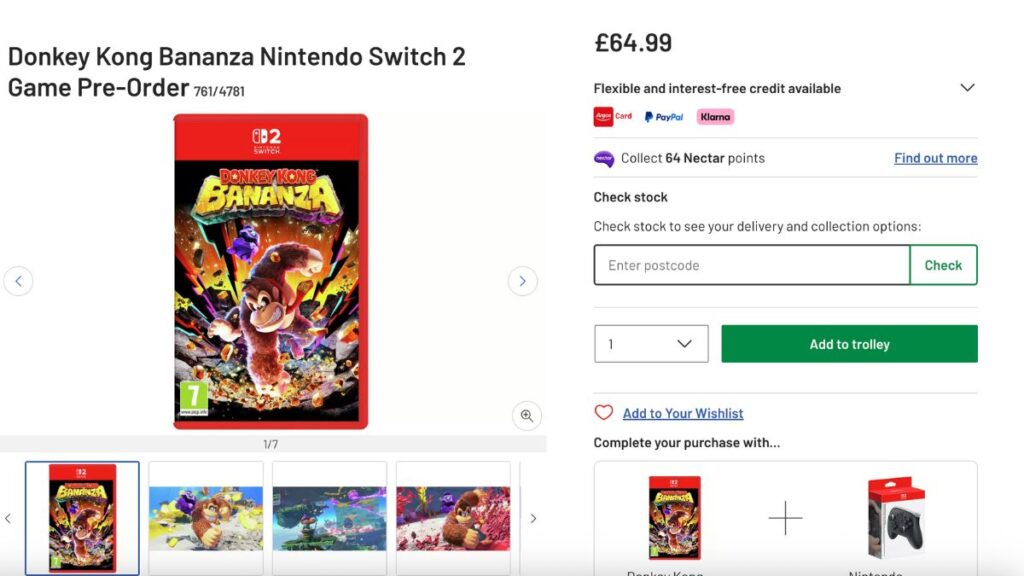 El precio del Donkey Kong Bananza | argos.co.uk
