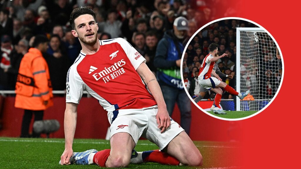 Declan Rice celebra el golazo realizado ante el Madrid. Reuters