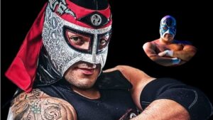 Hijo de Octagón y Atlantis Jr, juntos en el tercer aniversario de Universal Lucha Company