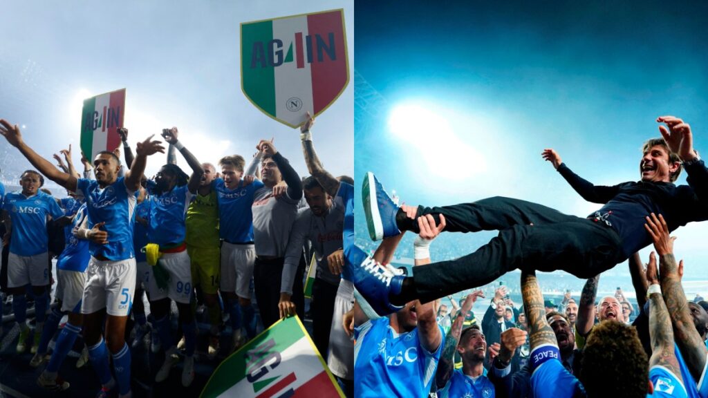 Jugadores del Napoli celebran el título