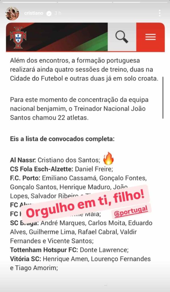 Cristiano Ronaldo Jr. convocado por la sub 15 de Portugal